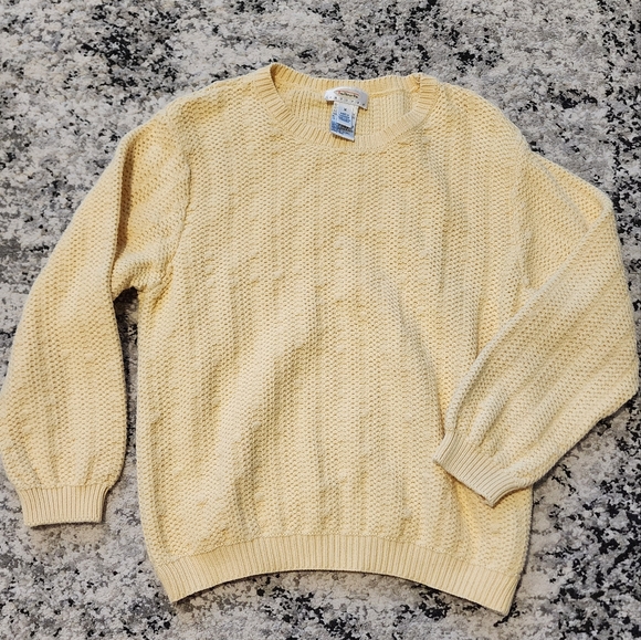 *SOLD* TALBOTS Vintage Knit Sweater Cotton Light Yellow Size MP - Picture 2 of 9